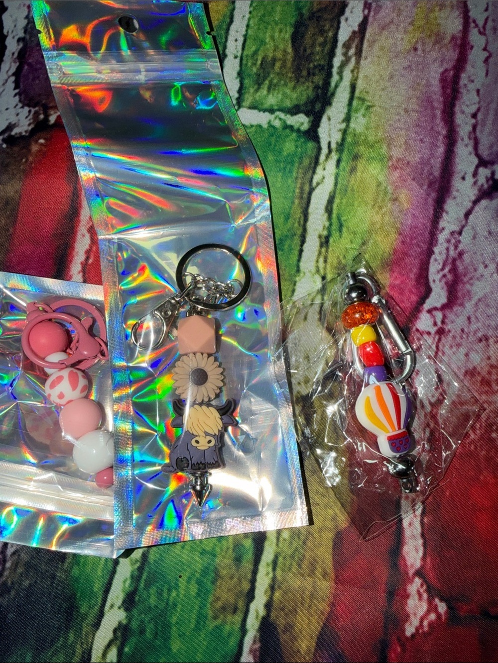 Cute Flower Charm Keychain - Pink & Multicolor Key Holder
